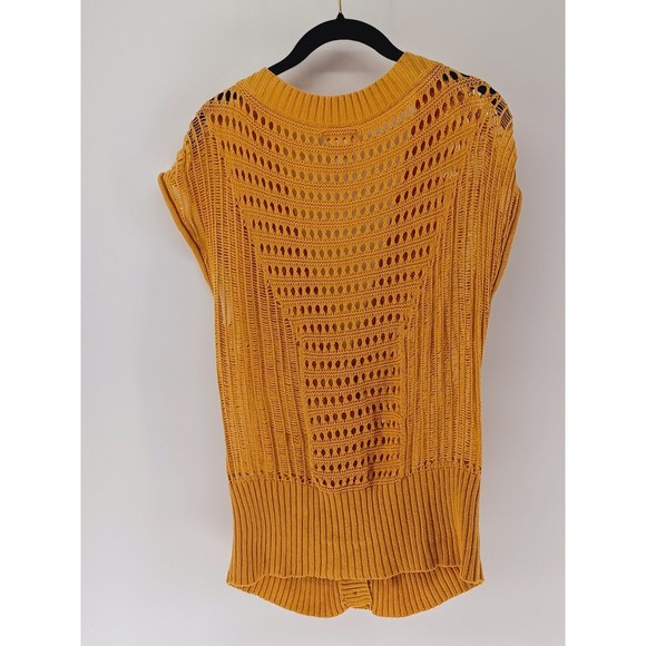 MUDD Cardigan Womens Large Mustard Sleeveless Button-Down Cable Knit 100% Cotton - Picture 2 of 7